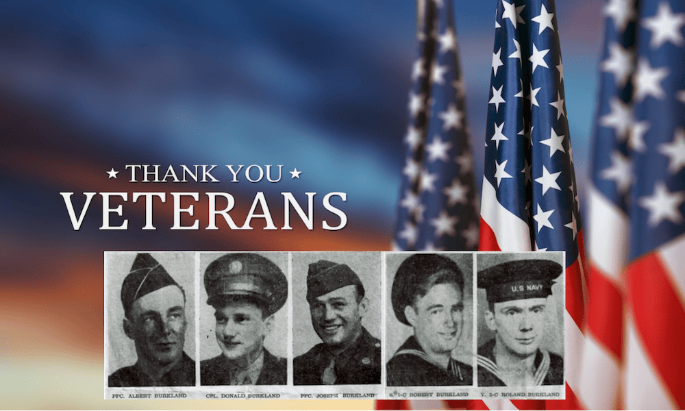 Honoring Our Veterans: Our Heartfelt Tributes: Buckland Brothers - Thank You Veterans Text With Images Of The Brothers Infront Of Flags In the Background